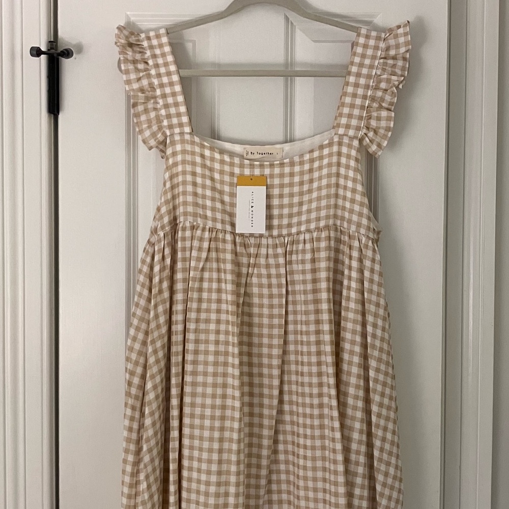 beige / white gingham sundress